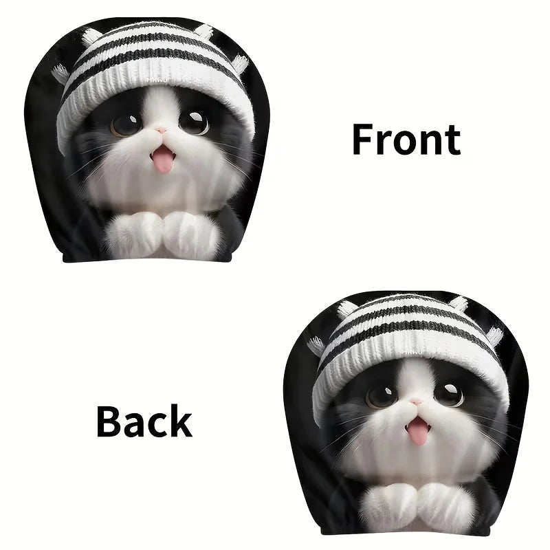 2 pcs Cute Striped Knitted Kitty Cat Car Headrest Covers Polyester Universal