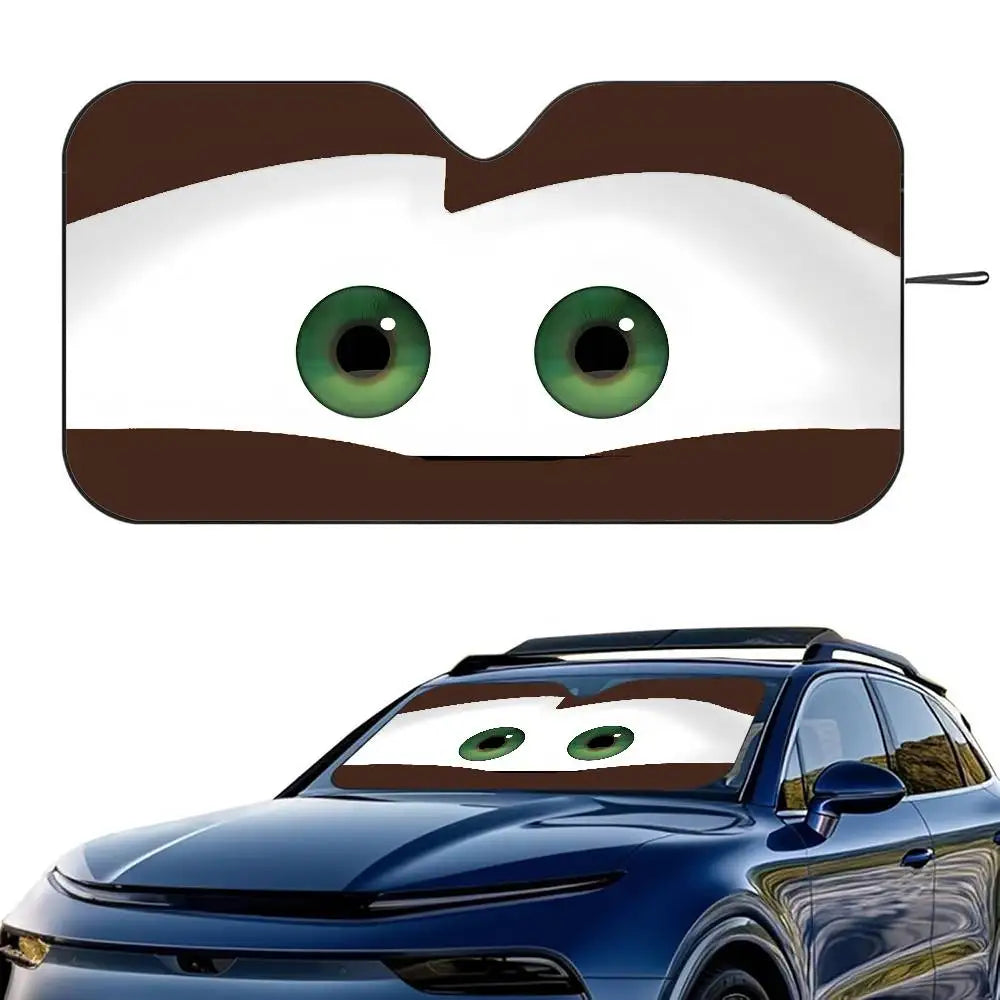Cartoon Car With Cute Eyes Car Sun Shade Windshield Foldable Three-layer
