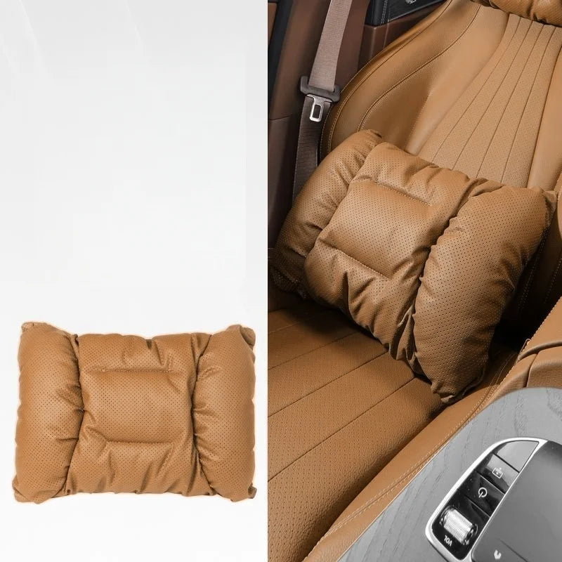 Memory Leather Car Headrest Neck Support Backrest Breathable Punched Design