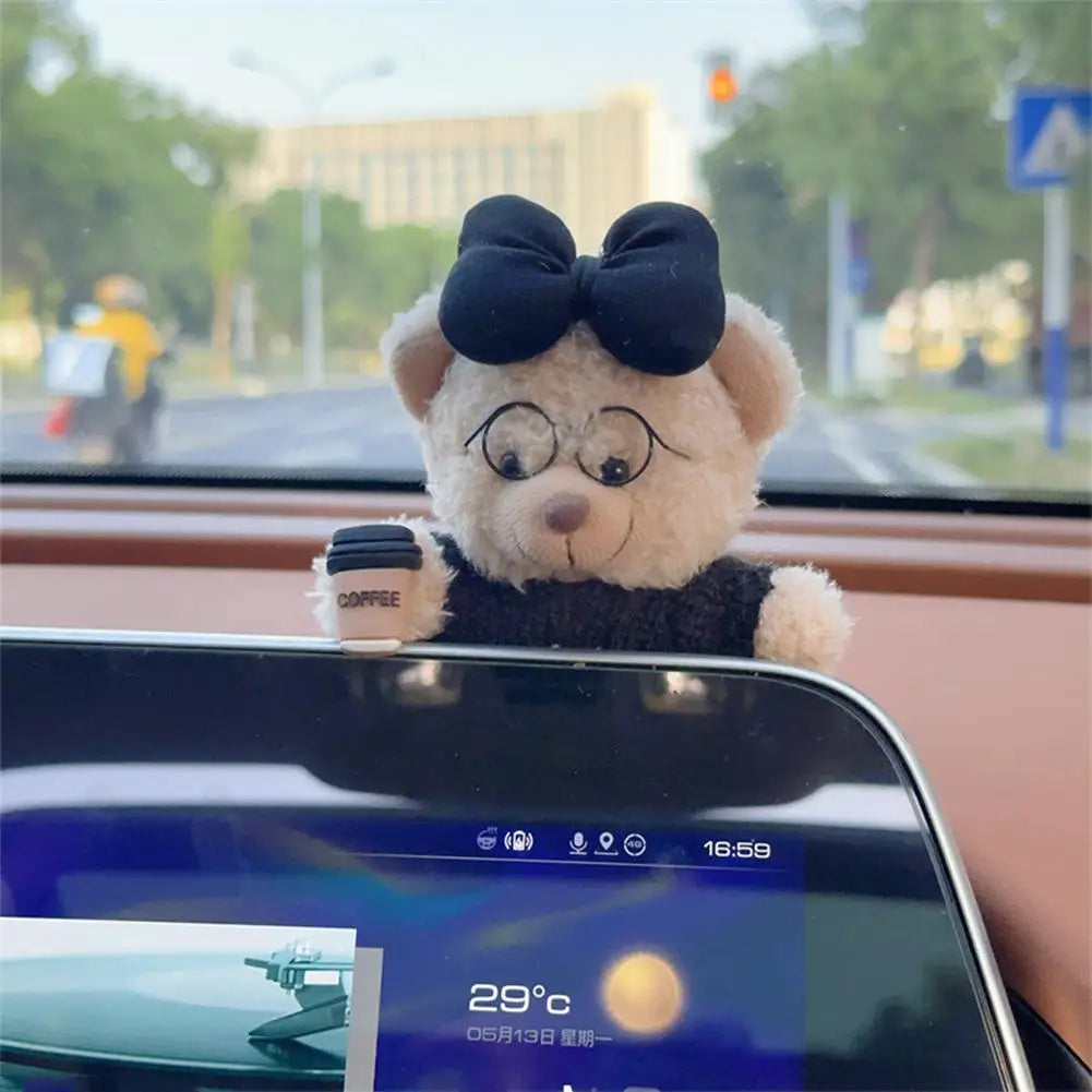 Car Decoration Interior Bear Screen Ornaments Plush Cartoon Cute Center Console Premium Automotive Accessory