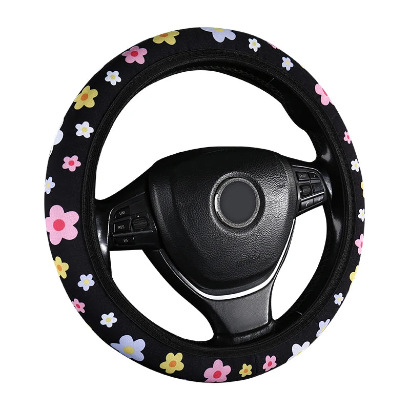 Car Steering Wheel Cover Flowers Print Anti-slip Universal Auto Steering Wheel