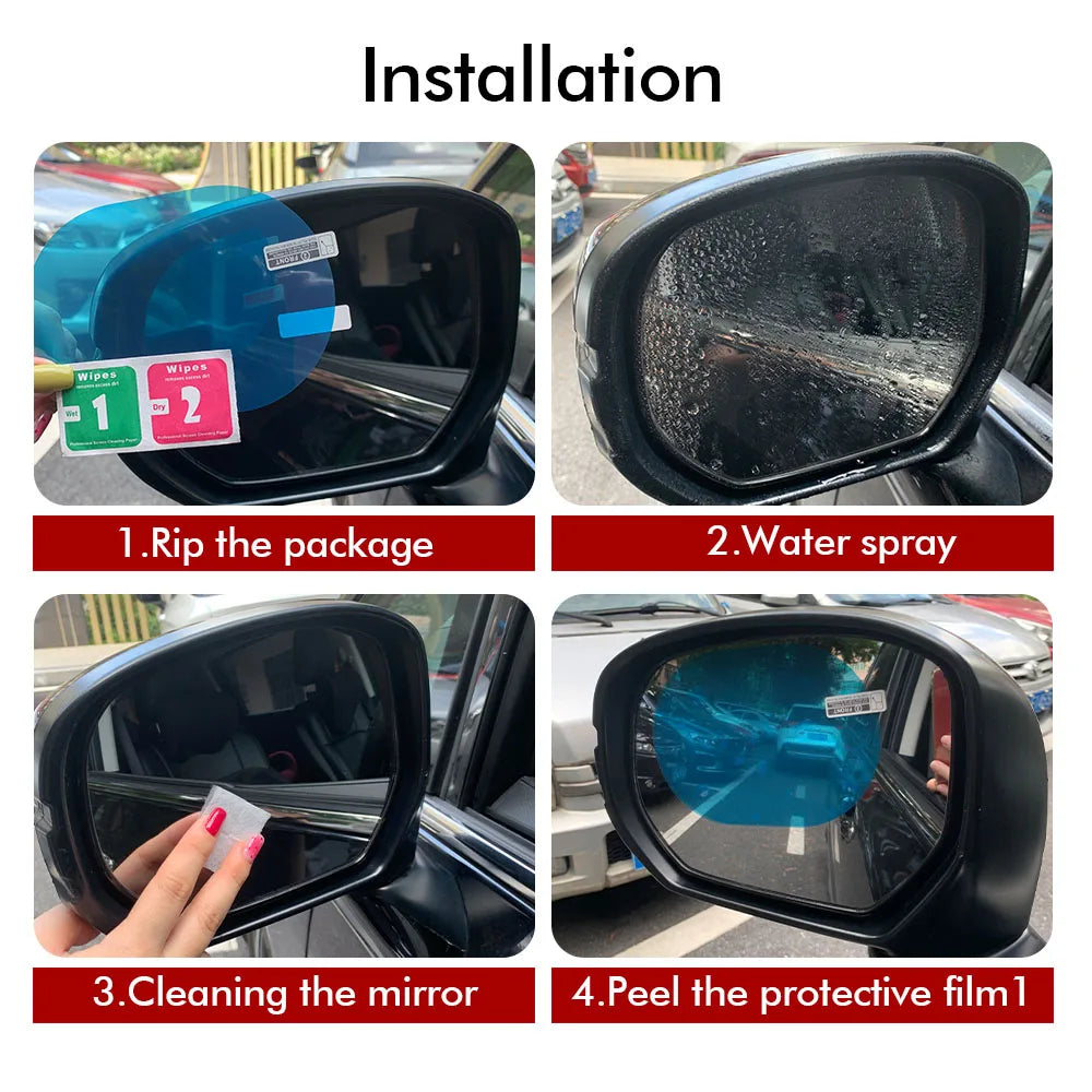 4PCS Car Rainproof Film 2 Auto Rearview Mirror Side Windows Waterproof Anti-fog Premium Automotive Accessory