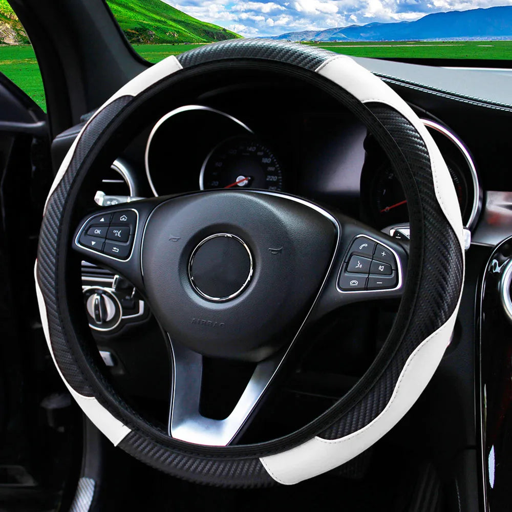 Steering Wheel Cover Carbon Fiber Leather Car without Inner Ring