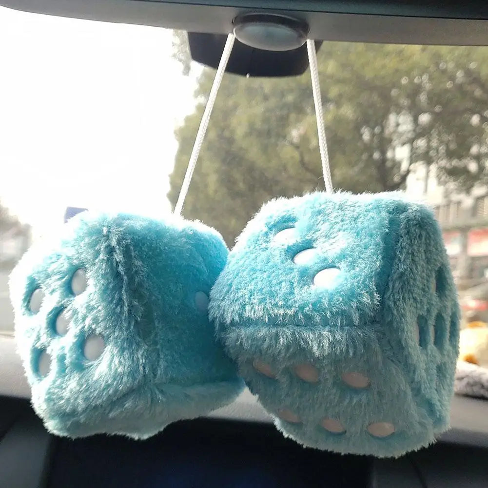 Big Long Hair Hot Stamping Dot Dice Plush Toy Cube Pendant Car Ornament Sieve Premium Automotive Accessory
