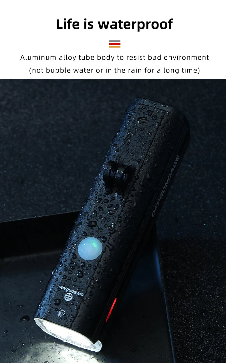OFFBONDAGE Bike Front Light Rainproof USB Rechargeable Bicycle Light 1000LM Cycling Headlight LED 4800mAh Flashlight Bike Lamp
