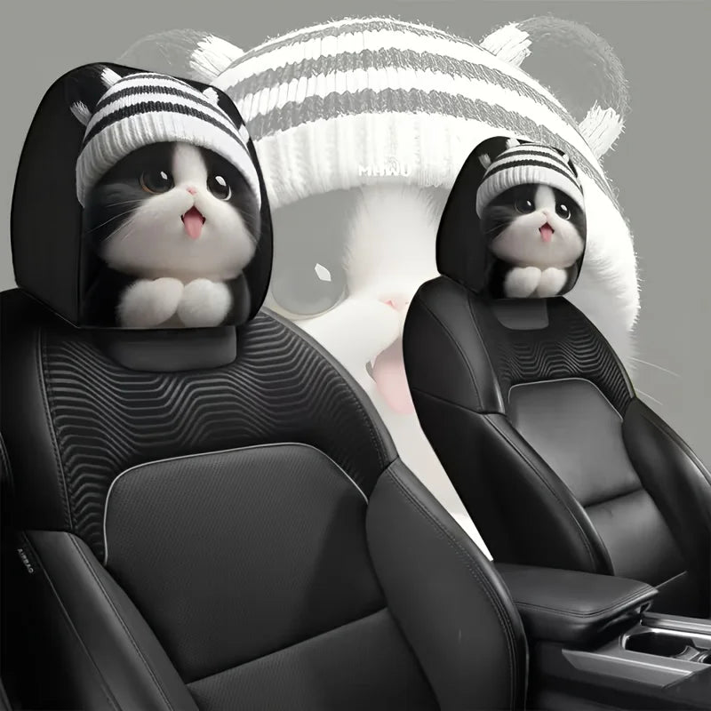 2 pcs Cute Striped Knitted Kitty Cat Car Headrest Covers Polyester Universal