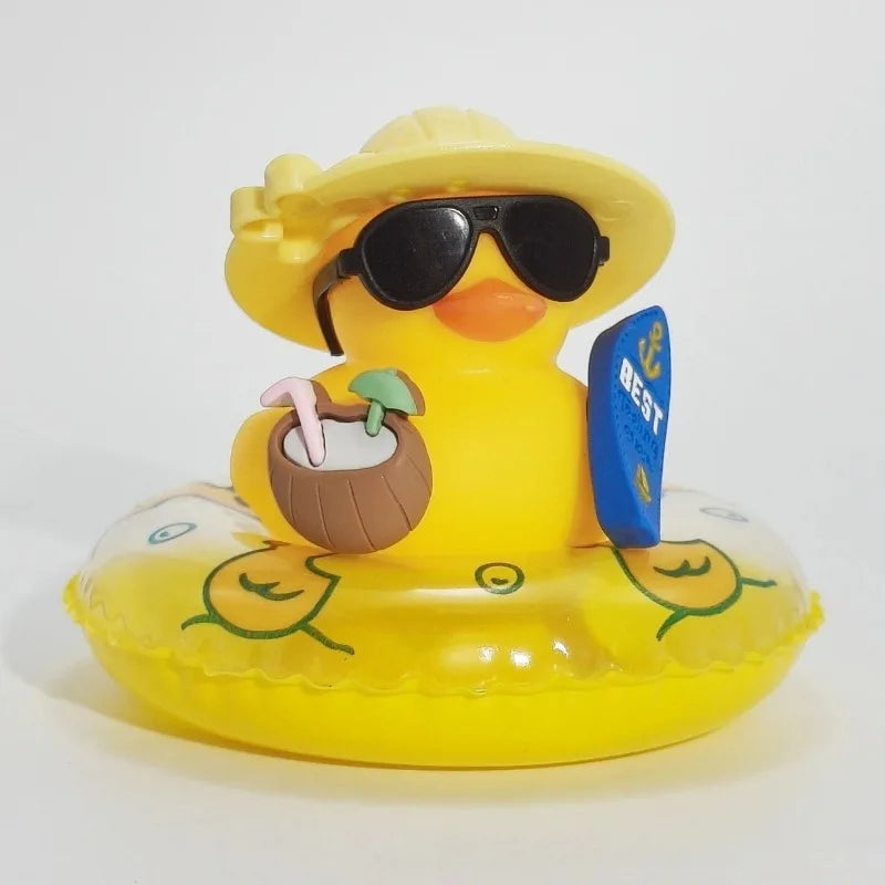 New! Car Dashboard Ornaments Summer Little Yellow Duck Coconut Skateboard Hat Premium Automotive Accessory