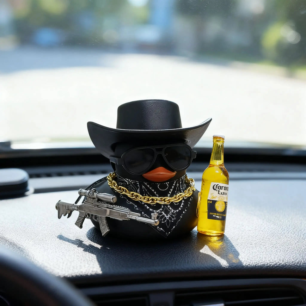 Cool Cowboy Duck Car Dashboard Decor, Funny Ornament with Hat & Accessories, Premium Automotive Accessory