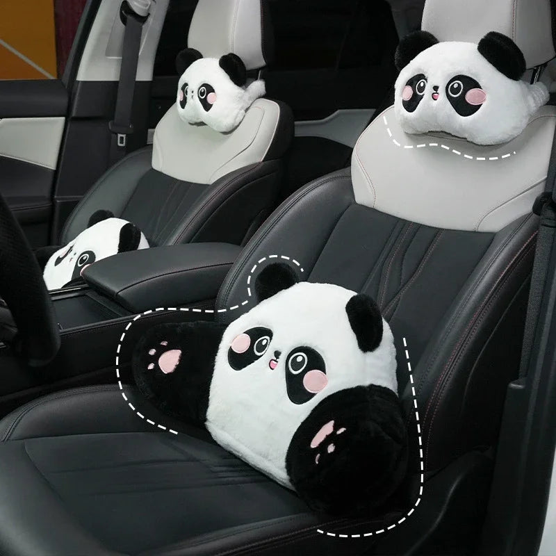 Car Headrest Neck Protection Pillow Cute Plush Panda Backrest in the Lumbar