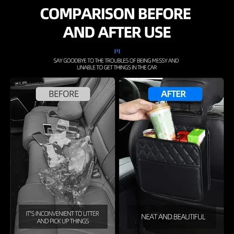Multifunctional Car Seat Storage Bag Leather Auto Organizer Garbage Interior