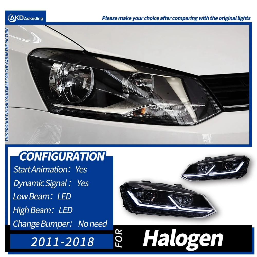 AKD LED Car Lights for VW Polo Headlight  2011-2017 Volkswagen Vento LED Projector Lens Head Lamp DRL Hid Head Lamp Bi Xenon Beam Accessories