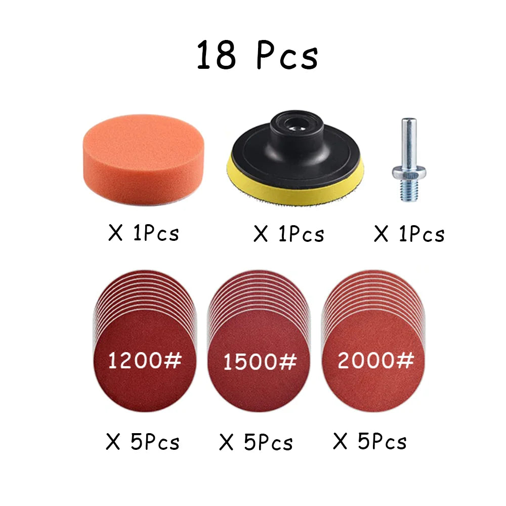 15-65 Pcs Car Headlight Repair Restoration Kit 3 Inch 75mm Sanding Plate Waxing Sponge Sanding Pad for Polishing and Sanding