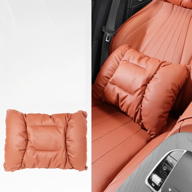 Memory Leather Car Headrest Neck Support Backrest Breathable Punched Design