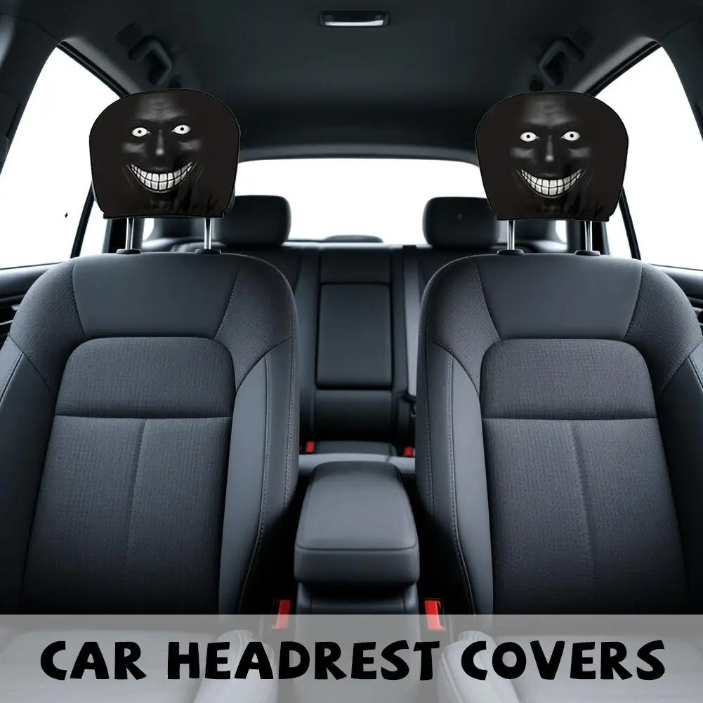2 PCS Horror Face Print Car Headrest Covers Funny Scary Elastic Seat Interior
