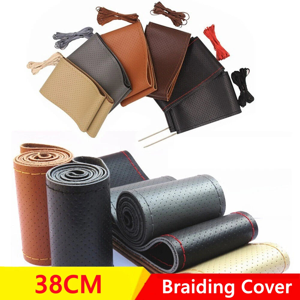 Steering Wheel Cover DIY Leather Braiding Cover Universal Lace Up