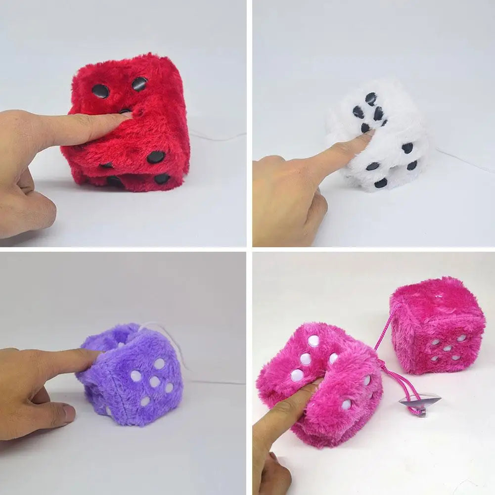 Big Long Hair Hot Stamping Dot Dice Plush Toy Cube Pendant Car Ornament Sieve Premium Automotive Accessory