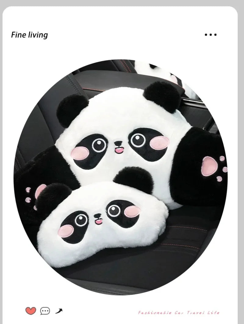 Car Headrest Neck Protection Pillow Cute Plush Panda Backrest in the Lumbar