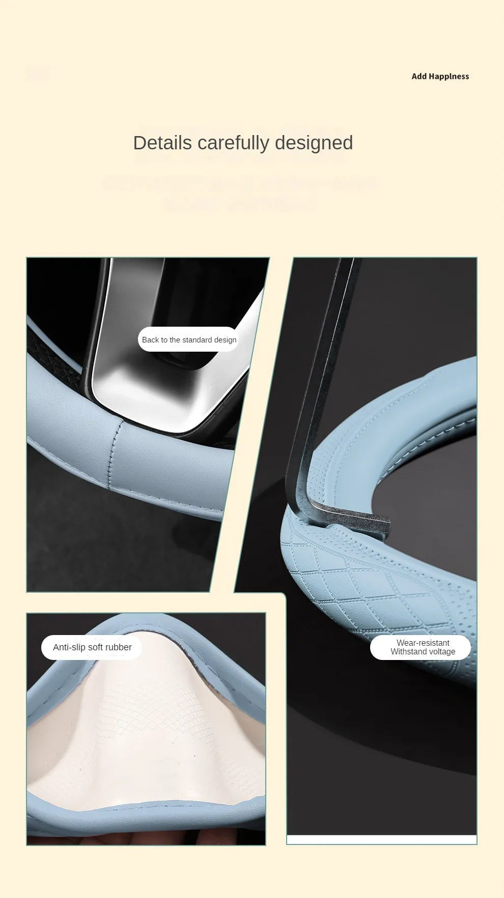 Embossed PU Leather Patchwork Car Steering Wheel Cover, Non-slip, Breathable