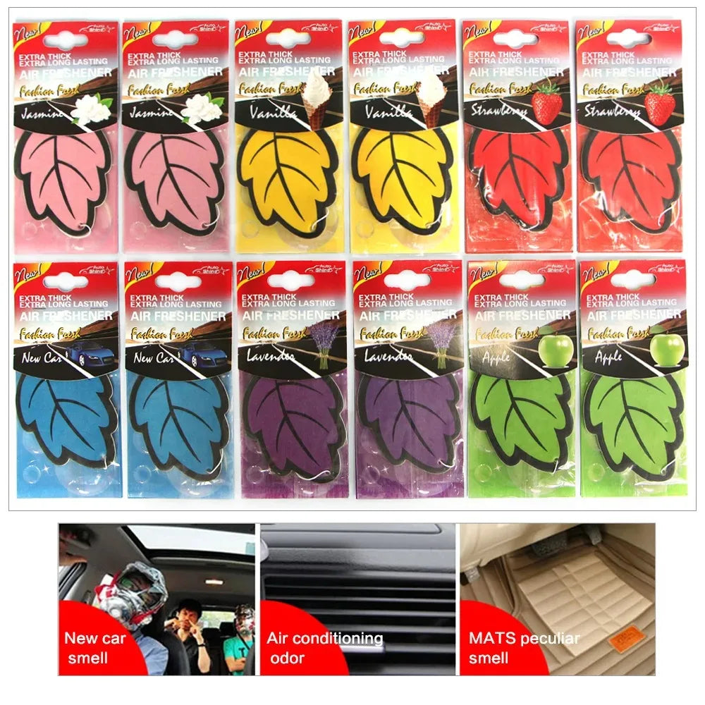 3-60pcs Car Air Freshener Natural Scented Tea Paper Auto Hanging Vanilla Perfume