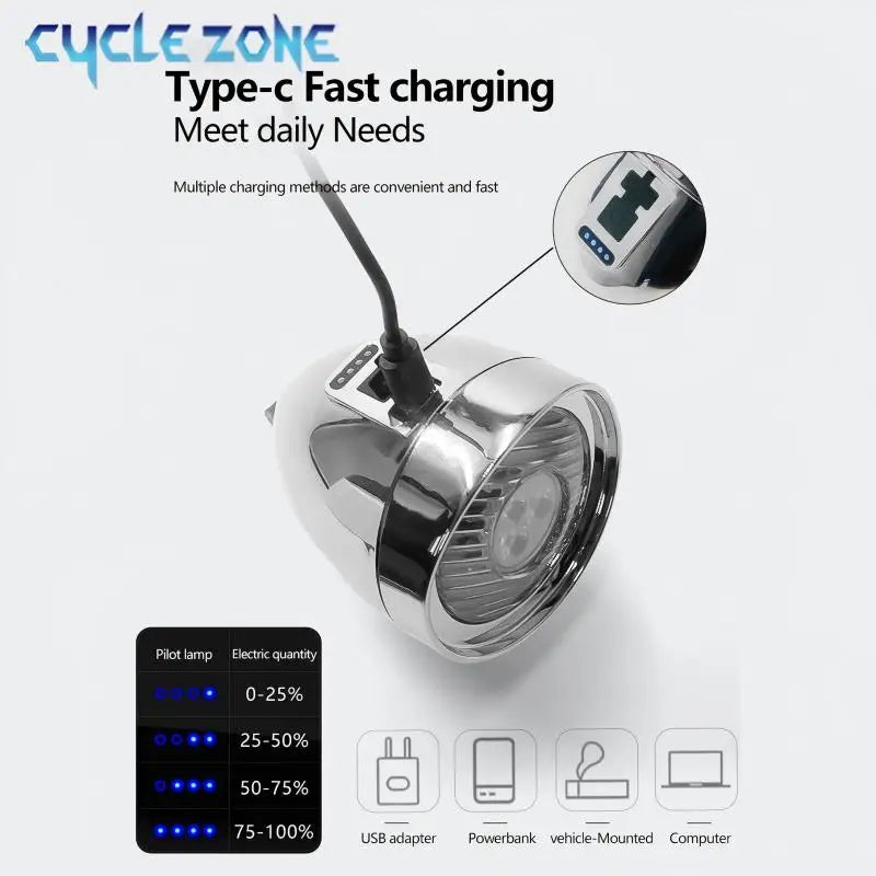 Retro Bike Headlight Type-C Rechargeable Classic Mountain Bicycle Front Light 3 LED MTB Road Bike Headlamp Cycling Accessories