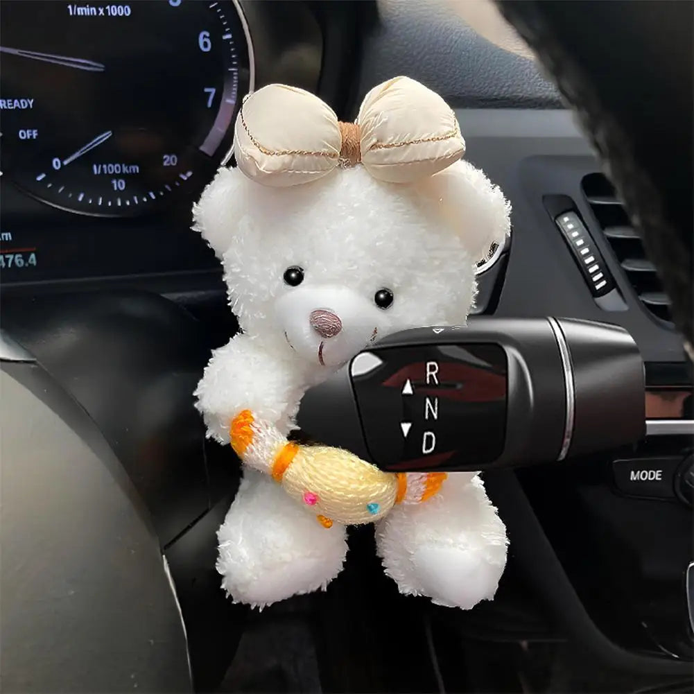 Cute Bear Car Gear Shift Decoration Plush Doll Turn Signal Wiper Rearview Mirror Premium Automotive Accessory
