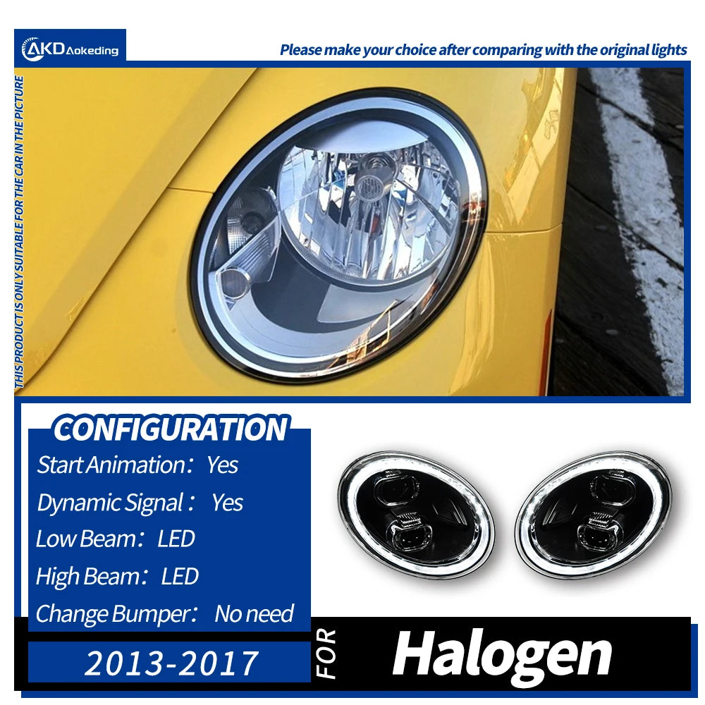AKD Head Lamp for VW Beetle LED Headlight 2006-2021 Headlights Beetle DRL Turn Signal High Beam Angel Eye Projector Lens