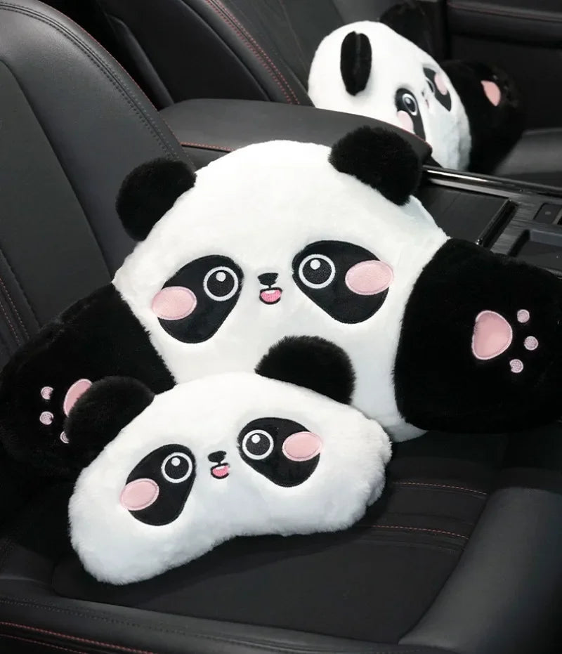 Car Headrest Neck Protection Pillow Cute Plush Panda Backrest in the Lumbar