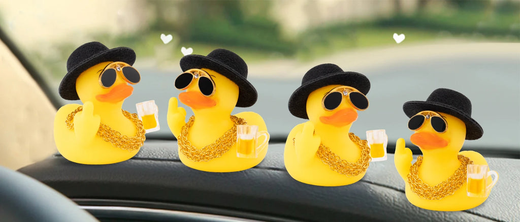 Rubber Middle Finger Duck Car Ornament Funny Office Gift Dashboard Decoration Premium Automotive Accessory