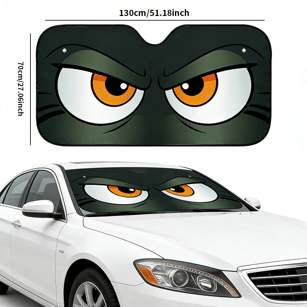 Cartoon Angry Eyes Car Windshield Sun Shade 51.1 Inches Universal Car Sun Visor