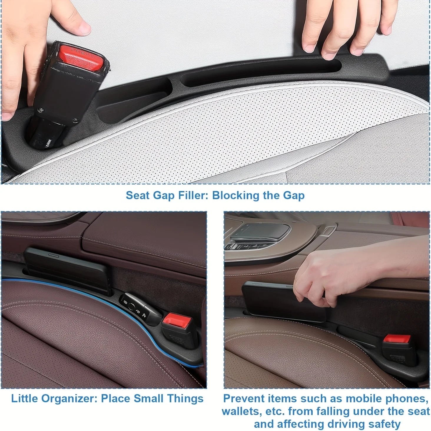 Lot of 2 Car Seat Gap Filler Organizer Pu Waterproof Plug Strip with 2 Interior