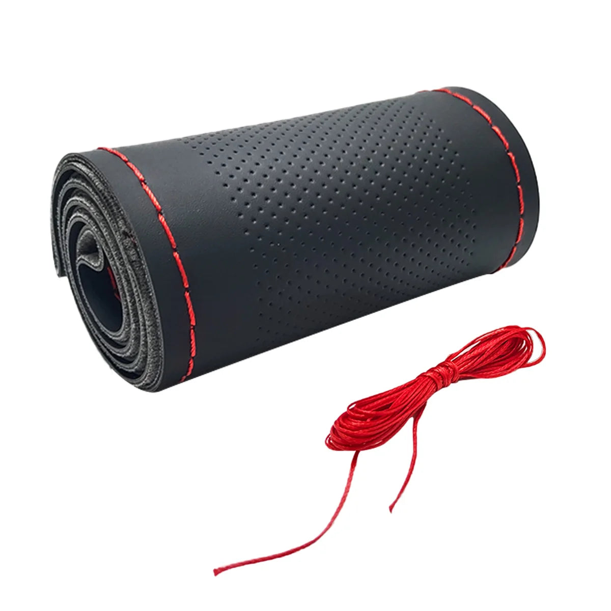 Universal Leather Car Steering Wheel Stitch On Wrap Cover Fit for 38cm 14" DIY