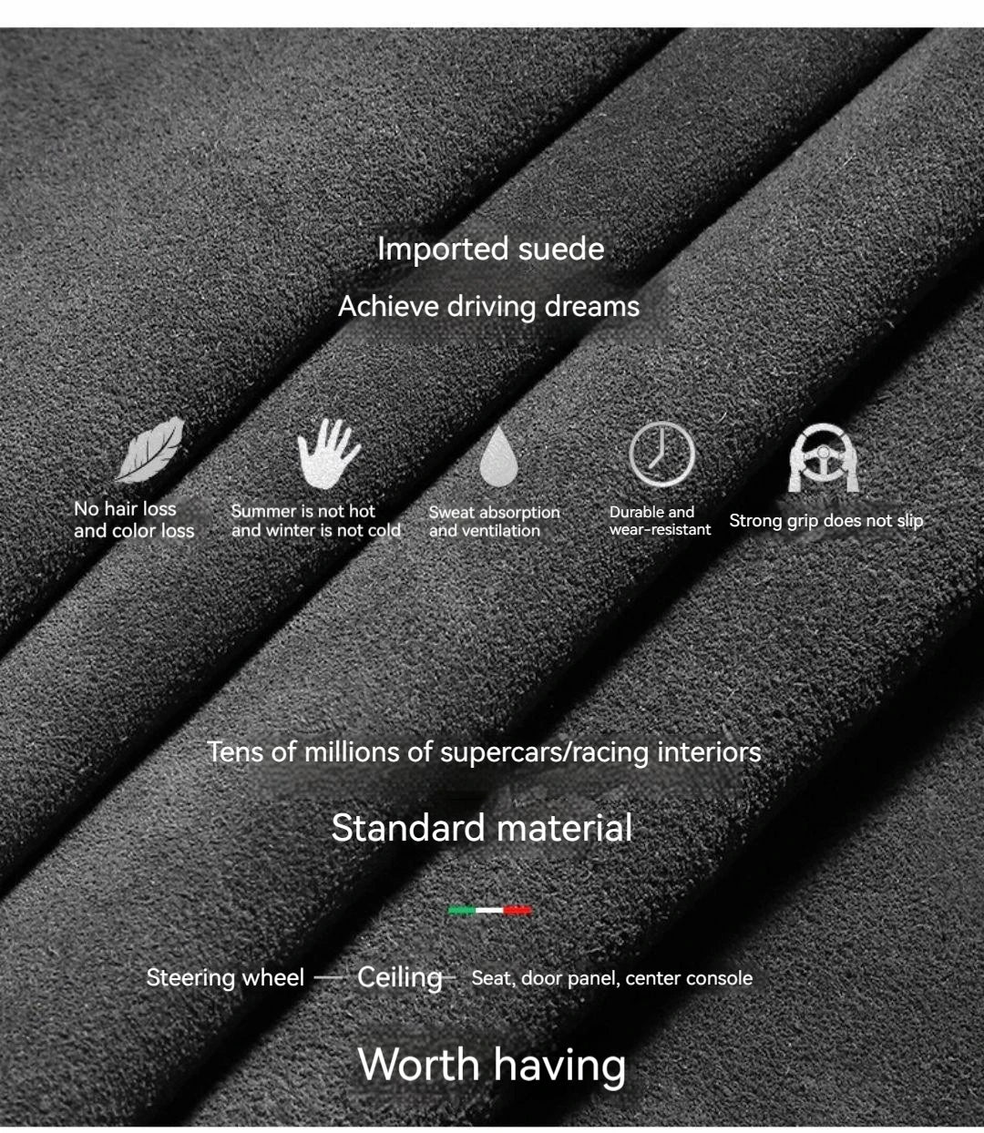 Suede Steering Wheel Cover for All Seasons Auto Ultra-thin Non-slip