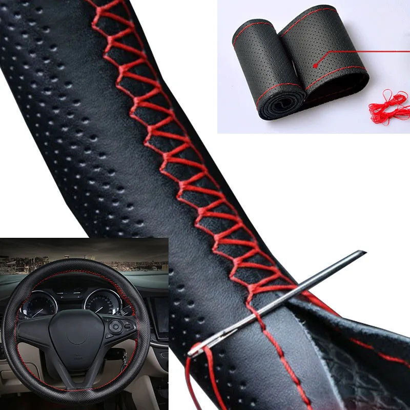 Car Steering Wheel Cover Needles And Braid Thread Artificial Leather Car Covers