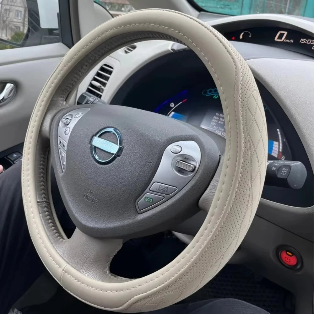 Embossed PU Leather Patchwork Car Steering Wheel Cover, Non-slip, Breathable