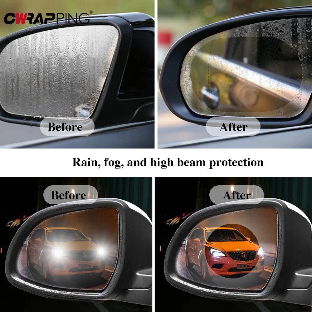 4PCS Car Rainproof Film 2 Auto Rearview Mirror Side Windows Waterproof Anti-fog Premium Automotive Accessory