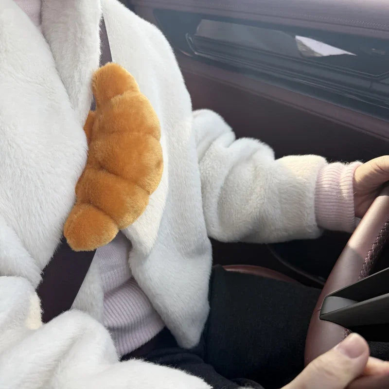 Cute Croissant Car Headrest Neck Pillow Plush Bread Seat Belt Cover Head