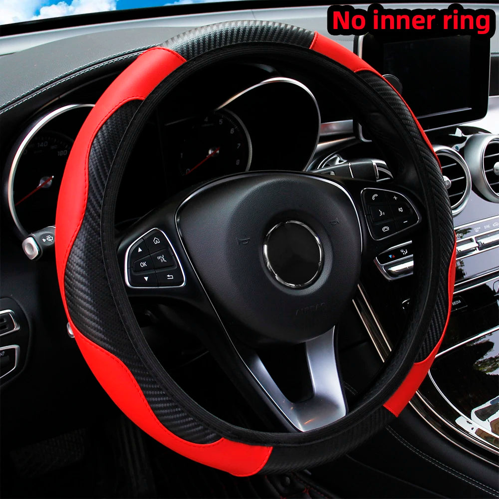 Steering Wheel Cover Carbon Fiber Leather Car without Inner Ring