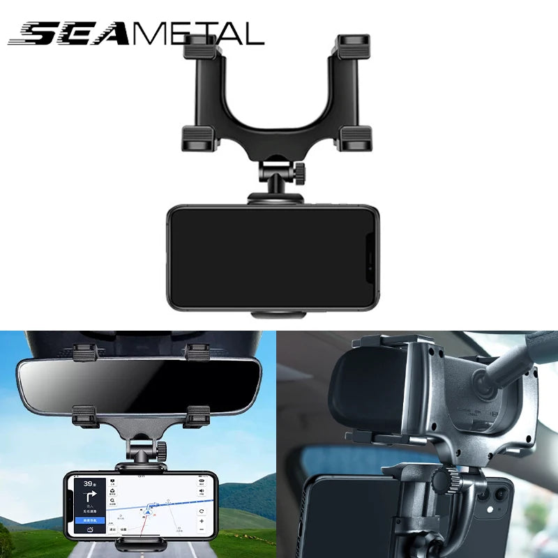 SEAMETAL Rearview Mirror Phone Holder for Car Free Rotation Adjustment Bracket