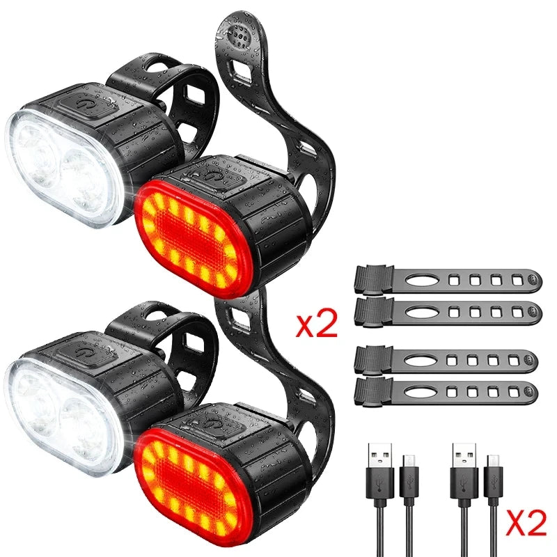 Cycling Bicycle Front Rear Light Set Bike USB Charge Headlight Light MTB Waterproof Taillight LED Lantern Bicycle Accessories