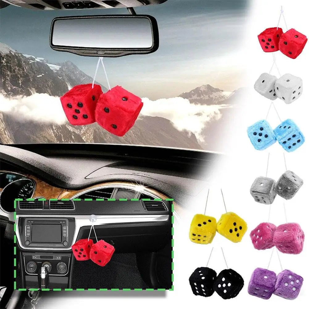 Big Long Hair Hot Stamping Dot Dice Plush Toy Cube Pendant Car Ornament Sieve Premium Automotive Accessory