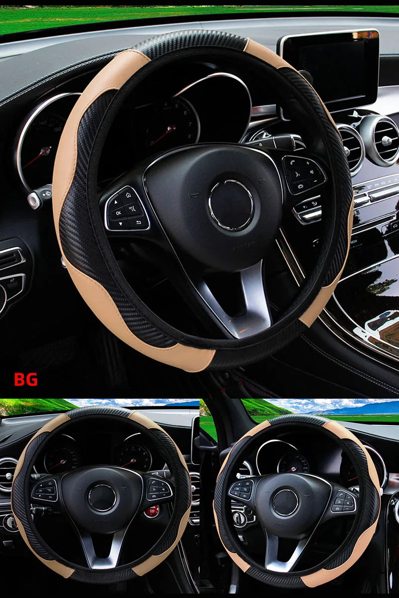 Car Steering Wheel Cover Breathable Anti Slip PU Leather Steering Covers