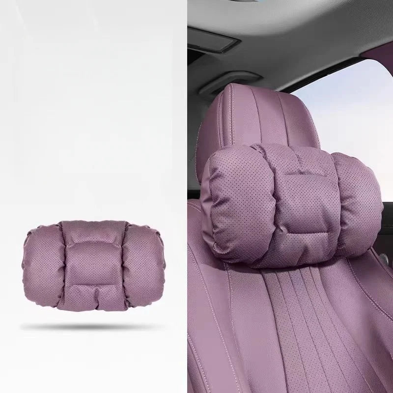 Memory Leather Car Headrest Neck Support Backrest Breathable Punched Design