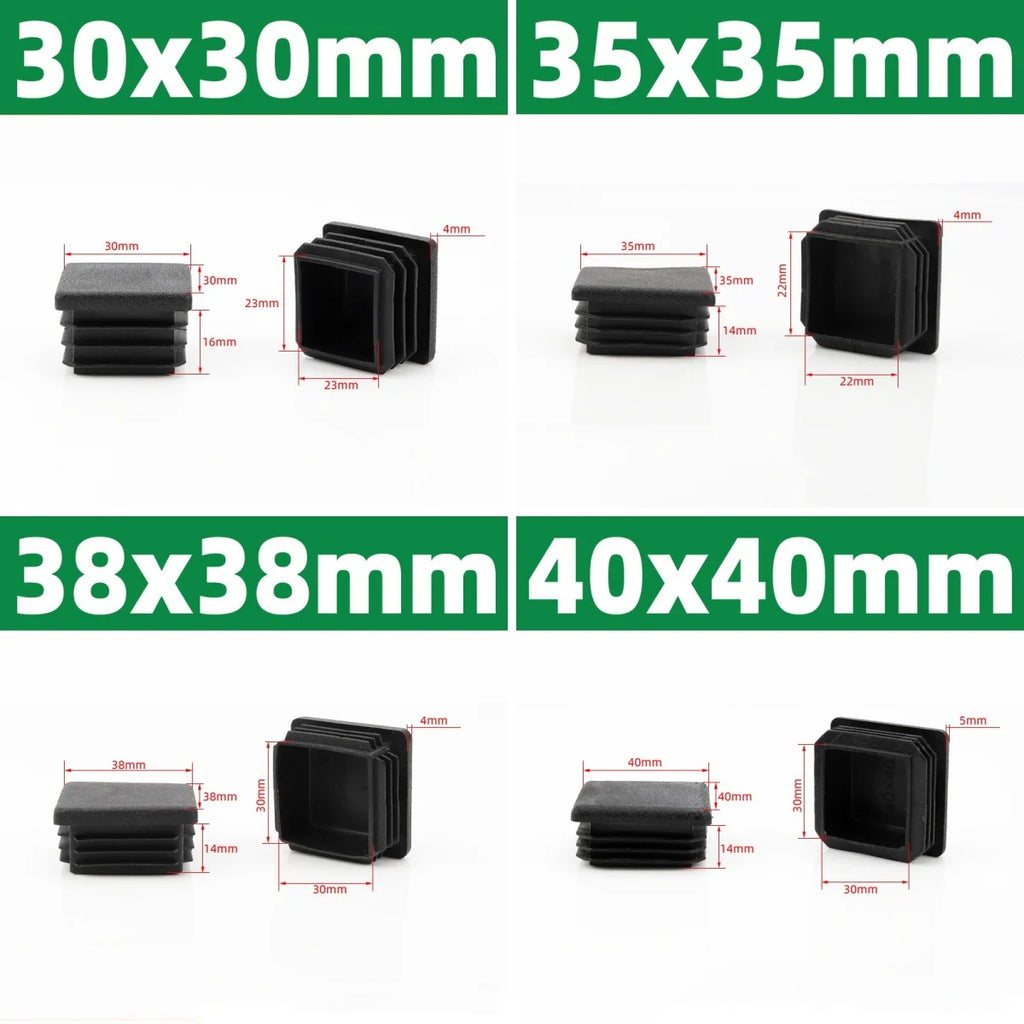 Black Square Oblong Plastic Pipe Plug Stopple Dust Plug Protective Cover Non-slip Mat Head End Cap Door Mat 16x16mm~80x40mm