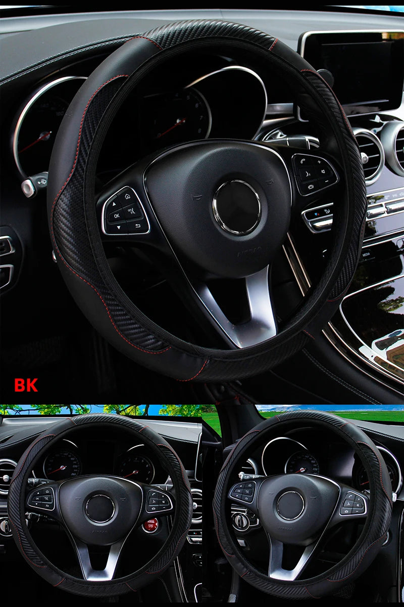 Car Steering Wheel Cover Breathable Anti Slip PU Leather Steering Covers