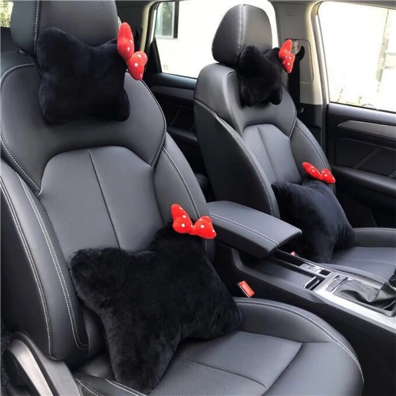 Bestseller Cute Bowknot Car Headrest Neck Pillow Universal Plush Seat Belt