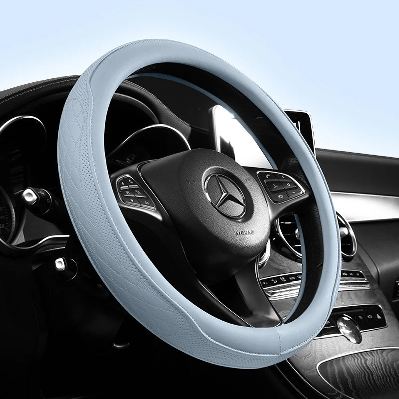 Steering Wheel Cover, Non-slip Napa Leather Perforated Patchwork Car Auto Vehicl