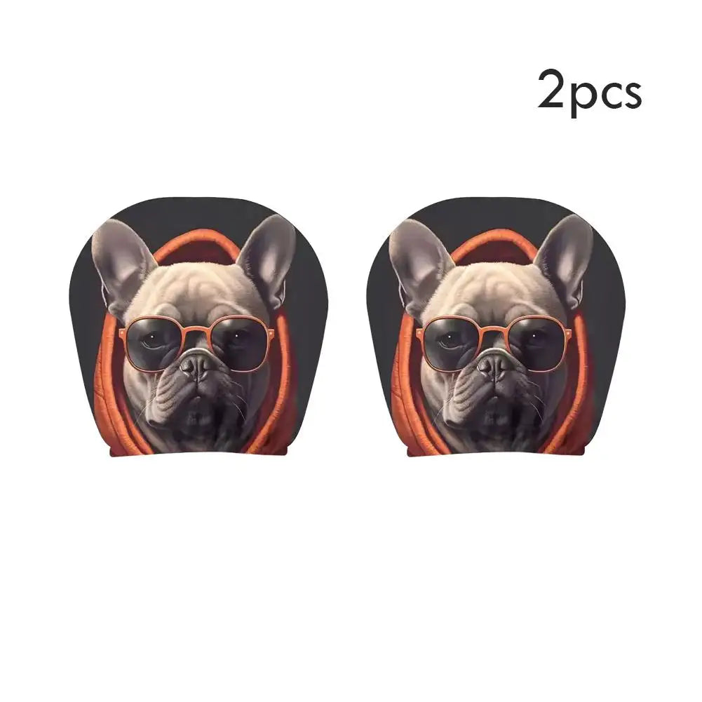 2PCS Bear Car Headrest Covers Universal Elastic Funny Printed Pillowcase