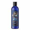 Blue bottle of Uncle Pooter's Blue Bullet Headlight Cleaner & Lens Restorer on a white background 4-ounce